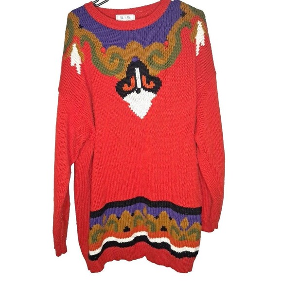Vtg 80s 90s Women's Sweater B.I.B SML Sport 3XL Red Ugly Long Sleeve Retro - Picture 1 of 7